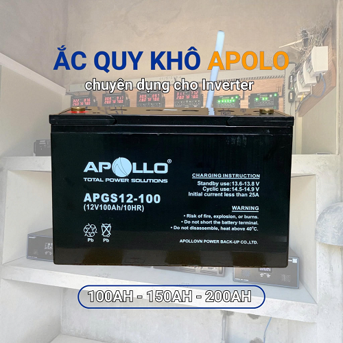 ACQUY KHÔ APOLLO 12V-100AH CHUYÊN DỤNG CHO INVERTER