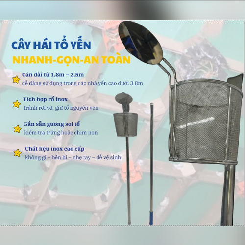 CÂY DAO HÁI TỔ YẾN INOX CÁN DÀI 1.8M HIỆU QUẢ CHO NHÀ YẾN